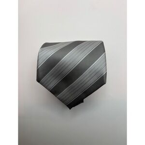 Le Collezioni Mens Silk Necktie Grey Silver Striped Hand Made Italy